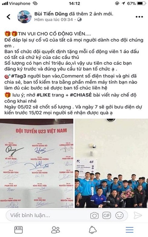 Hơn 27.000 người lộ thông tin do Facebook giả mạo cầu thủ U23 Việt Nam