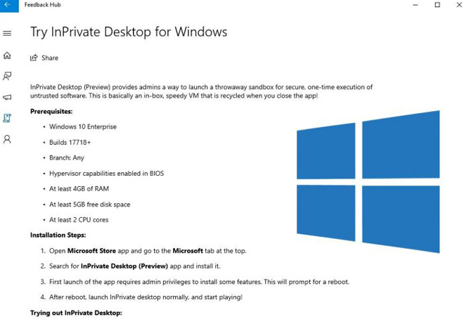 Microsoft thêm sandbox cho Windows 10