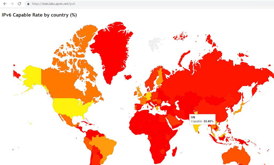 Việt Nam đứng thứ 13 thế giới về tỷ lệ ứng dụng IPv6