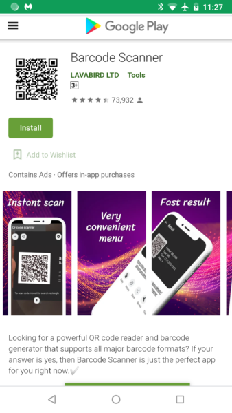 Ứng dụng Barcode Scanner trên Google Play được sử dụng để phát tán mã độc