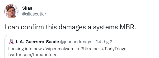 Mã độc xóa dữ liệu Wiper mới được sử dụng trong các cuộc tấn công vào Ukraine