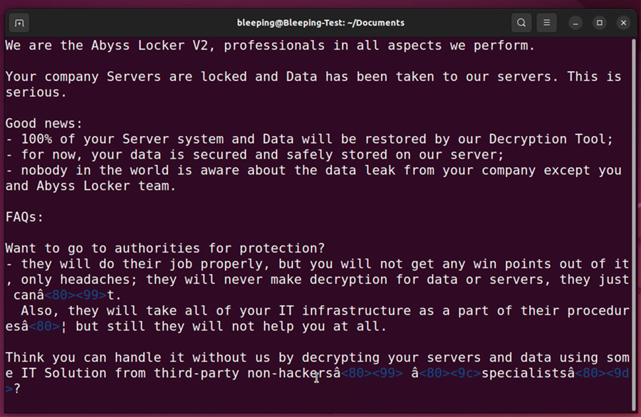 Mã độc tống tiền Abyss Locker nhắm mục tiêu vào các máy chủ VMware ESXi