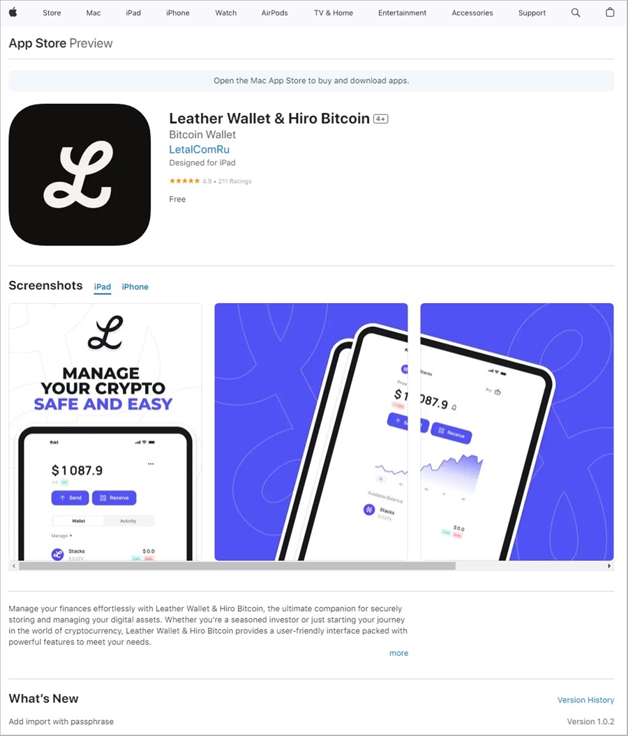 Phát hiện ứng dụng giả mạo nhằm đánh cắp tiền điện tử trên Apple App Store