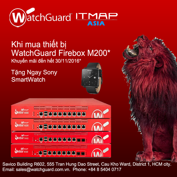 Bảo mật hệ thống với WatchGuard tặng thêm Sony Smartwatch