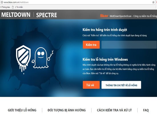 Bkav cung cấp miễn phí công cụ kiểm tra online lỗ hổng Meltdown và Spectre
