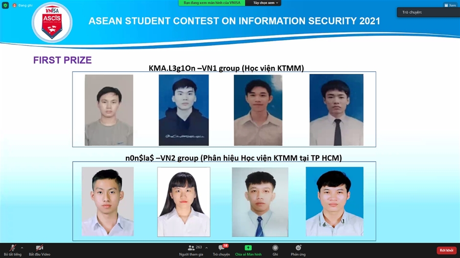 Hai đội của Học viện Kỹ thuật mật mã vô địch vòng sơ khảo Cuộc thi Sinh viên với ATTT ASEAN 2021